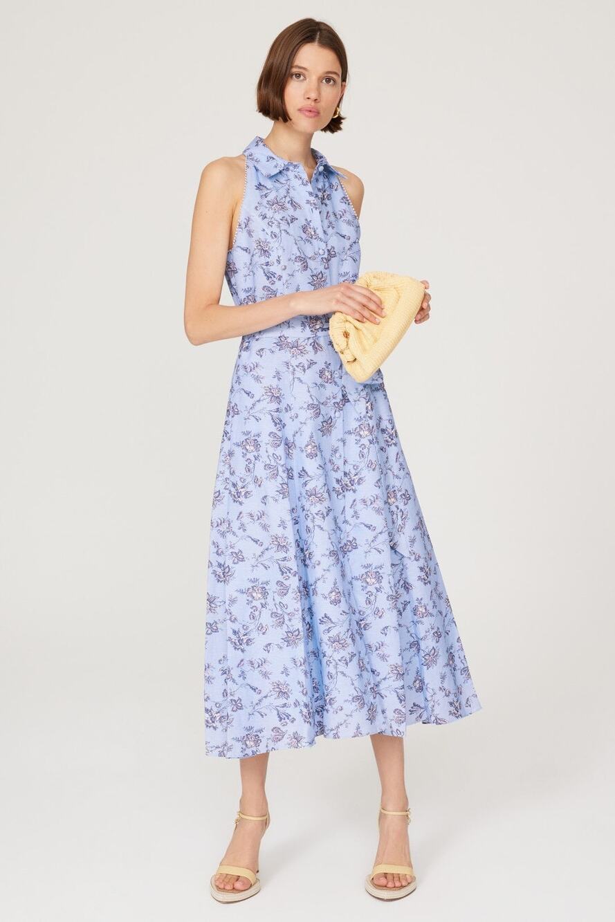Sachin & Babi Casey Blue Floral Sleeveless Belted Button Up Midi Shirt Dress 4